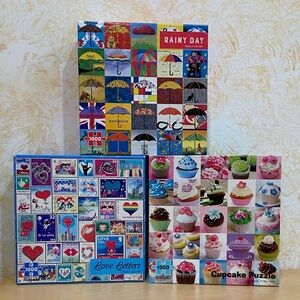 Re-Marks 3 Puzzles Set - Rainy Day, Love Letters, and Cupcake - 1,000 Pieces